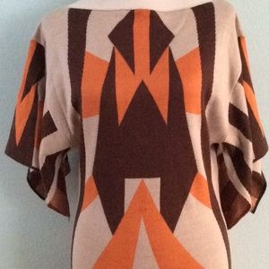 Darby Tan Brown & Orange Geometric Print Sweater
